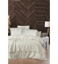 Armürlü İpliği Boyalı Saten Nevresim Takımı Elodıe (Beyaz)