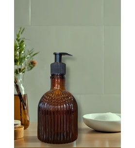 Desenli Cam Sıvı Sabunluk 350 ml Anber Kahve Şık ve Estetik 17X8,5 Cm