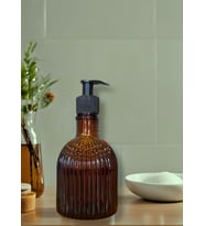 Desenli Cam Sıvı Sabunluk 350 ml Anber Kahve Şık ve Estetik 17X8,5 Cm