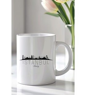 İstanbul Temalı 330ml Baskılı Beyaz Seramik Kupa Bardak