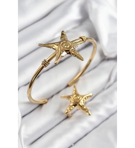 Pirinç Deniz Yıldızı Model Gold Renk Bileklik Yüzük Set 5886 - HPSBYI3009-2002