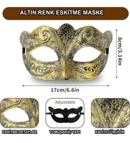 Altın Renk Eskitme Maskeli Balo Maskesi – Venedik Tarzı Parti Maskesi