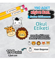 Okul Etiketi İsme Özel Kalem Defter Etiketi (ANİMAL -1) -190 Adet