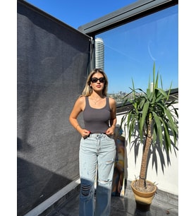  Kadın U Yaka Füme Crop/Bluz