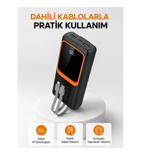 Mey İthalat® Powerbank 20000 mAh Dijital Ekranlı ve Çok Kablolu Hızlı Şarj Cihazı