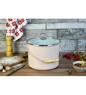 Tasarım Emaye Yoğurt Tenceresi Emaye Bakraç 20cm 5,25 lt Pembe