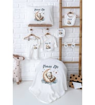 Pia Baby Premium Kişiye Özel İsimli %100 Pamuk Erkek Bebek Hediye Zıbın Seti 5039-02 (Ekru)