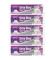 Büzgülü 15'li Çöp Torbası Beyaz Sabun Kokulu Orta Boy 55 x 60 cm Beşli Paket
