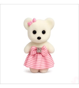 Pembe Kıyafetli Mini Teddy, 10,5cm x 7cm