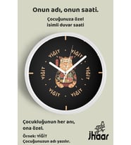 İsme Özel Kedi Ramen Çocuk Odası Duvar Saati Orta Boy 30 cm Beyaz Camlı Sessiz