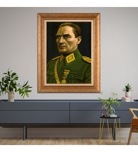 Altın Paspartulu Atatürk  Çerçeveli Tablo C865 (Gold)