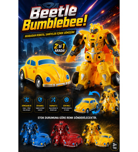 Beetle 2'si 1 Arada Dönüşebilen Robot Araba Sürtmeli Hareketli Oyuncak (Asorti Renk)