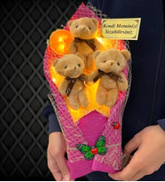 Led Işıklı Kişiye Özel Kahverengi Ayıcıklı Büyük Boy Peluş Ayıcık Buketi (Model 4)
