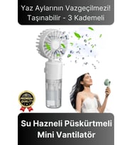 Taşınabilir Serinletici Klima Usb Şarjlı 3 Kademeli 1200 mAh Su Hazneli Püskürtmeli Mini Vantilatör