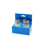 GLASS SALT 2Lİ KABARTMALI METAL KAPAKLI YUVARLAK CAM TUZLUK - BAHARATLIK