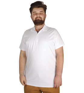 Mode XL Büyük Beden Erkek T-Shirt Fermuarlı Polo Yaka 21029 Beyaz