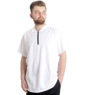 Mode XL Büyük Beden Erkek T-Shirt Fermuarlı Polo Yaka 21029 Beyaz