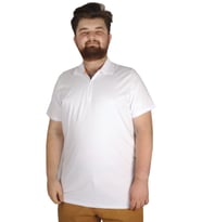 Mode XL Büyük Beden Erkek T-Shirt Fermuarlı Polo Yaka 21029 Beyaz