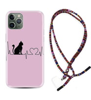 Apple iPhone 11 12 13 14 Pro Max Kılıf Boyun Asklı Rasta Silikon Pink Cat Heart 1303