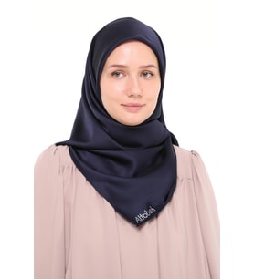 Kadın Saten Krep Düz Parlak Abiye Eşarp (Lacivert)