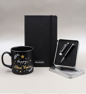 Yılbaşına Özel Happy New Years Kupa & Siyah Defter & 32 gb Usb Siyah Kalem Hediye Seti