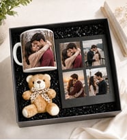 Kişiye Özel Premium Kutu Fotoğraflı Kupa Bardak Peluş Ayıcık Anahatarlık Dört Resimli Siyah Kolaj Masaüstü Fotoğraf Siyah Çerçeve