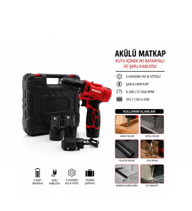 2 KADEME HIZ - VİTESLİ ŞARJLI MATKAP 0-350 / 0-1350 RPM 12V / 1.5A LI-ION RDX-3322 (5343)