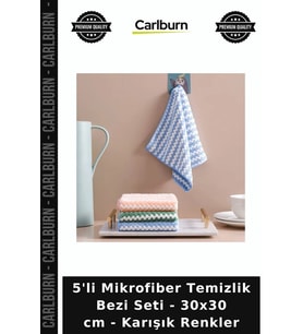 Özel Üretim Pratik Renkli 5'li Mikrofiber Temizlik Bezi Seti - 30x30 cm - Karışık Renkler