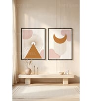 Minimalist Geometrik Çizgiler 2'li Ahşap Çerçeveli Tablo Seti