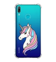 Huawei Y7 2019 Uyumlu Köşe Korumalı Antişok Kapak Unicorn Tasarımlı Şeffaf  Kılıf