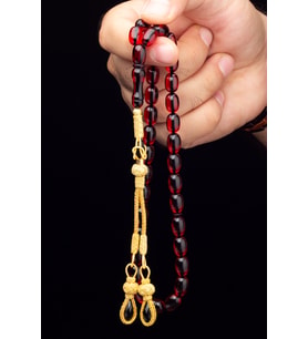 Gümüş Kazaz Püskül 8x11mm Bal Ateş Kehribar Tesbih (Turuncu)