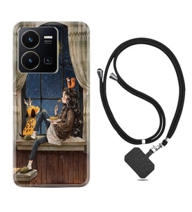 Vivo Y22 Kılıf Resimli Boyun Askılı İpli Desenli Silikon Dog And Girl 1358