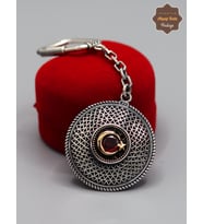 Yakut Taşlı Ayyıldız 4 Sıra Model 925 Ayar Gümüş Oksitli Telkari Anahtarlık 201025152