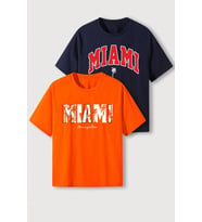 Unisex Miami Baskılı Oversize 2'li Paket T-shirt (Turuncu)