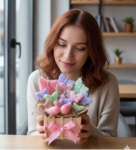 Premium Kelebekler Mum Buketi