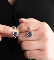 925 Ayar Gümüş Mavi Baget Taşlı Küpe Ve Kolye Set