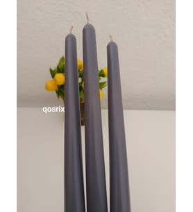 qosrix 3'lü Gri Şamdan Soya Mumu 1. Kalite Doğal Vanilya Kokulu Uzun Çubuk Konik Mum Dekoratif