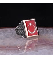 Mineli Ay Yıldızlı 925 Gümüş Yüzük