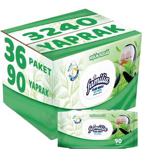 Familia Islak Havlu Mendil Yeşilin Tazeliği 90 Yaprak Plastik Kapaklı 36 Lı Set 3240 Yaprak