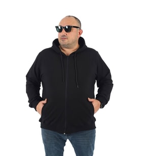 Starbattal Büyük Beden Basic Mevsimlik Fermuarlı Kapüşonlu Sweat 22751 SIYAH