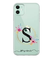Mavi Çiçekli Harf Tasarımlı Şeffaf Telefon Kılıfı (Tüm Modeller Mevcuttur)