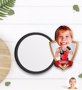 BK Gift Kişiye Özel Çocuk Kick Box Karikatürlü Ahşap Bardak Altlığı-1