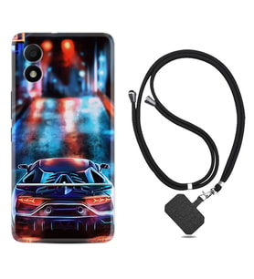 TCL 303 Kılıf Silikon Boyun Askılı İpli Desenli Silikon Neon Cars 1724