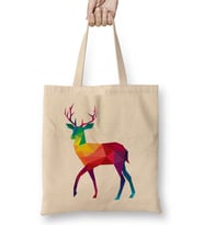 Geometric Animal Rainbow Deer Bez Çanta Uzun Saplı