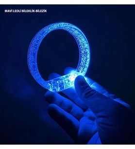 Mavi Led Işıklı Baskı Yapılabilen Pilli Bileklik Bilezik 1,5 Cm Genişlik
