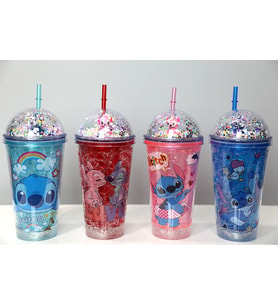 Sevimli Stitch Pipetli Işıklı Pullu Suluk Bardak 400 ml (Çok Renkli)