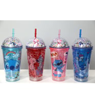 Sevimli Stitch Pipetli Işıklı Pullu Suluk Bardak 400 ml (Çok Renkli)