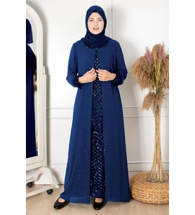 Pelerinli Payet Detaylı Abiye Lacivert FHM854