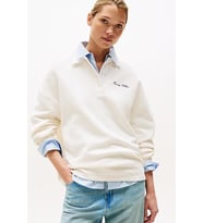 Tommy Hilfiger Kadın Yazı Baskılı Pike Rugby Beyaz Sweatshirt WW0WW45779YA8