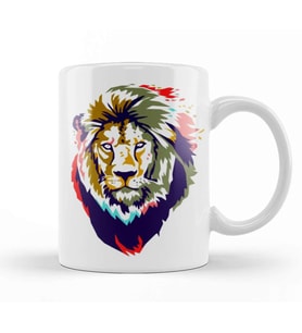 Lion Head Artwork Kupa Bardak Porselen